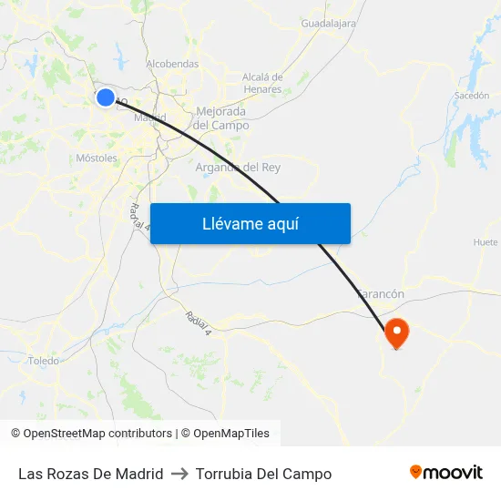 Las Rozas De Madrid to Torrubia Del Campo map
