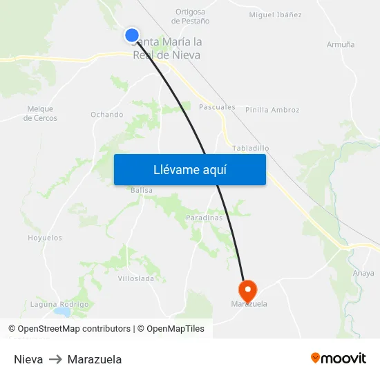 Nieva to Marazuela map