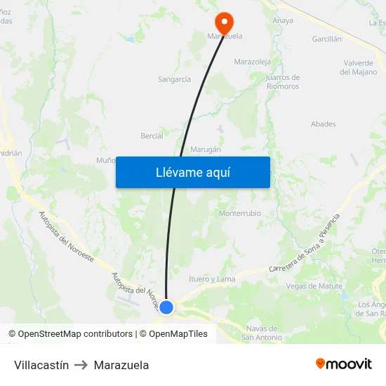 Villacastín to Marazuela map