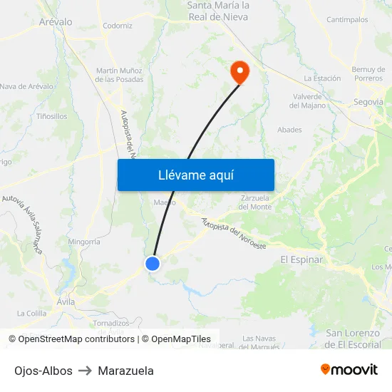 Ojos-Albos to Marazuela map