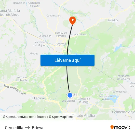 Cercedilla to Brieva map