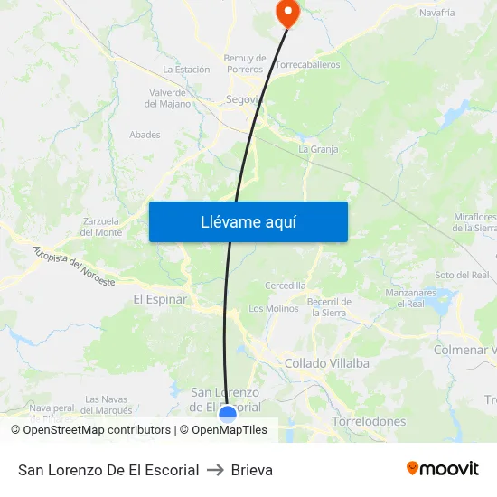 San Lorenzo De El Escorial to Brieva map