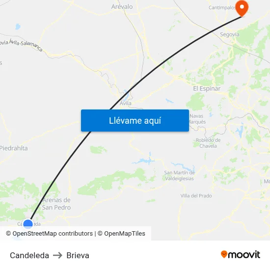 Candeleda to Brieva map