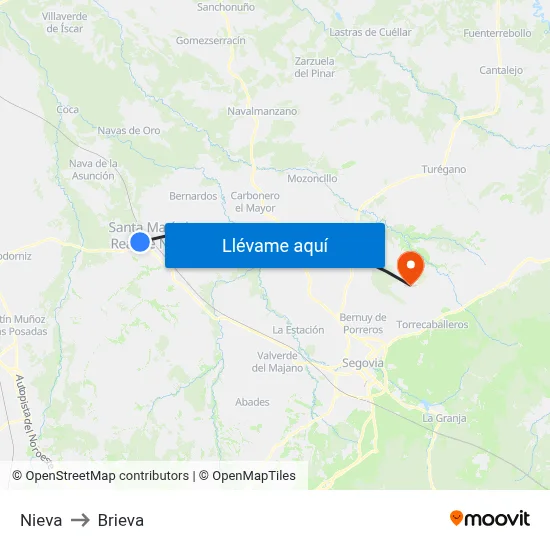 Nieva to Brieva map