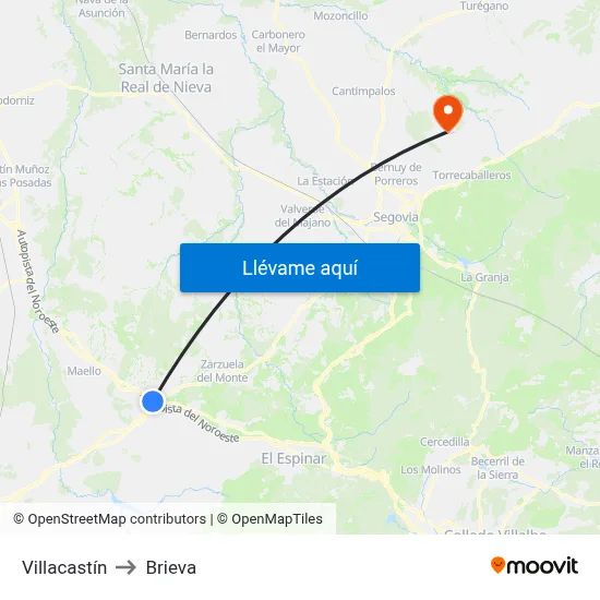 Villacastín to Brieva map