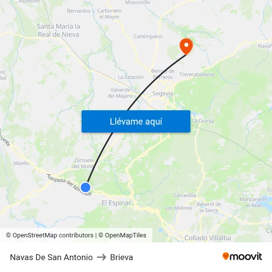 Navas De San Antonio to Brieva map