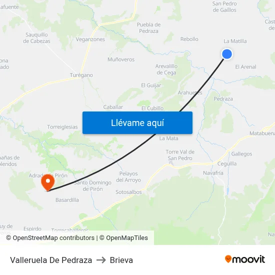 Valleruela De Pedraza to Brieva map