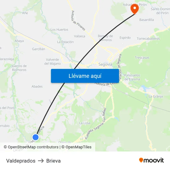 Valdeprados to Brieva map
