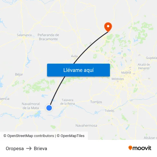 Oropesa to Brieva map
