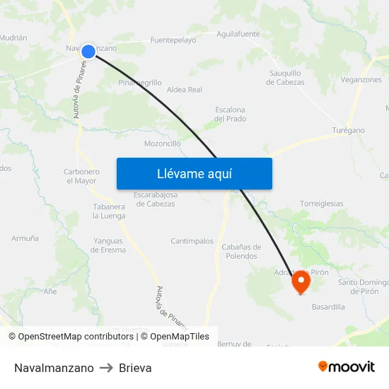 Navalmanzano to Brieva map