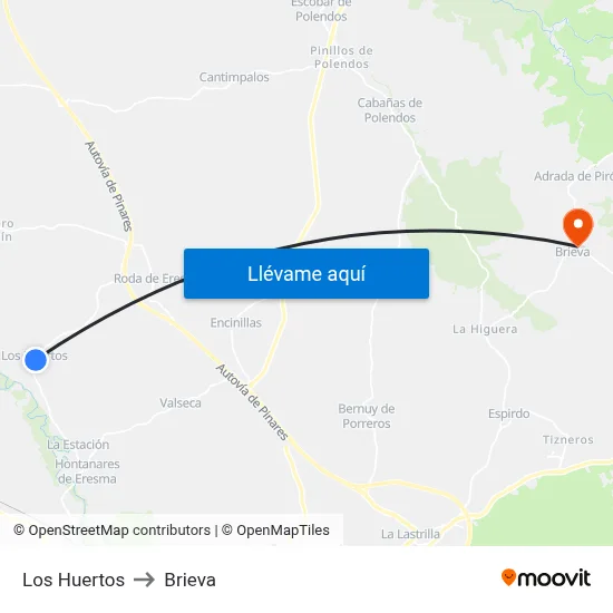 Los Huertos to Brieva map