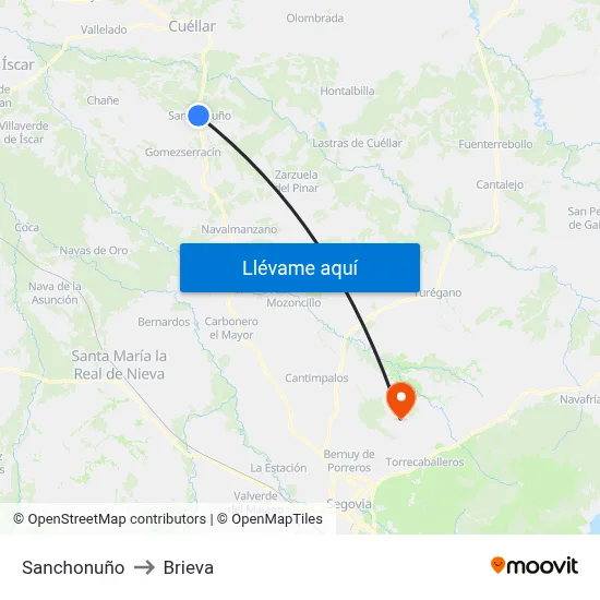 Sanchonuño to Brieva map