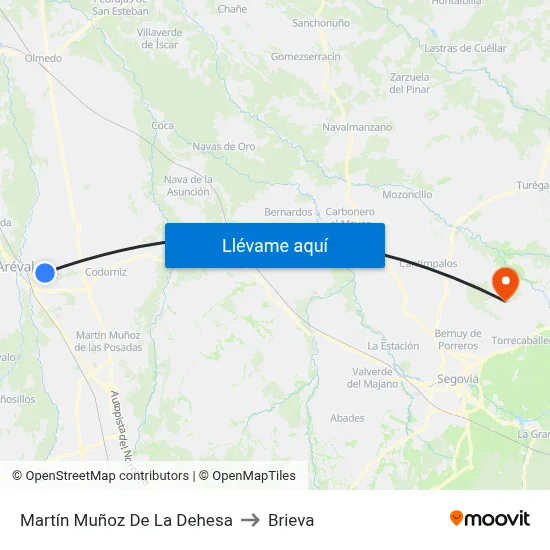 Martín Muñoz De La Dehesa to Brieva map