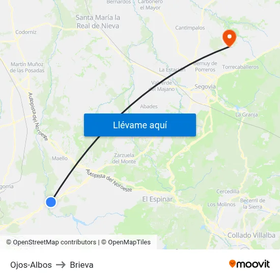 Ojos-Albos to Brieva map