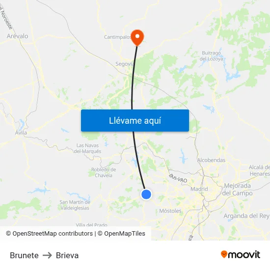 Brunete to Brieva map