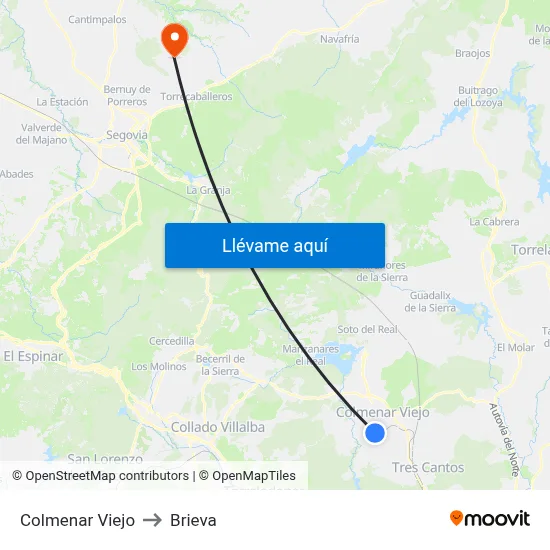 Colmenar Viejo to Brieva map