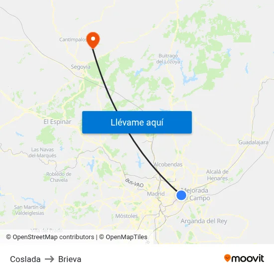 Coslada to Brieva map