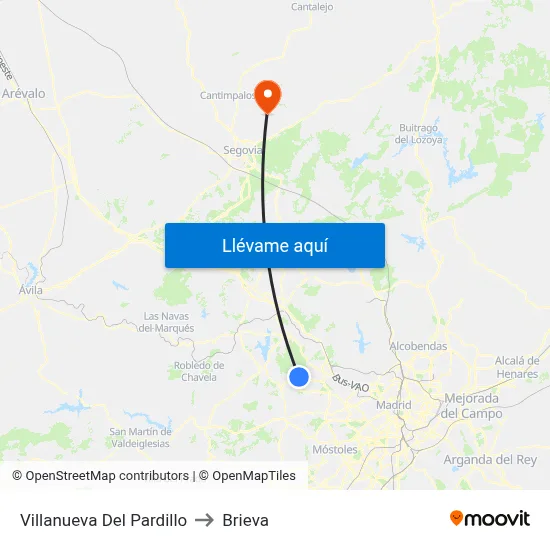 Villanueva Del Pardillo to Brieva map