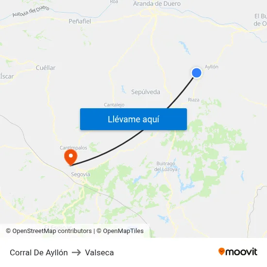 Corral De Ayllón to Valseca map