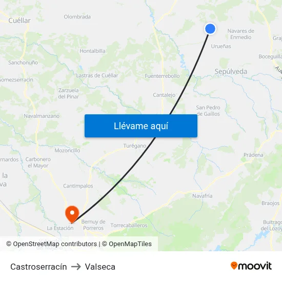 Castroserracín to Valseca map