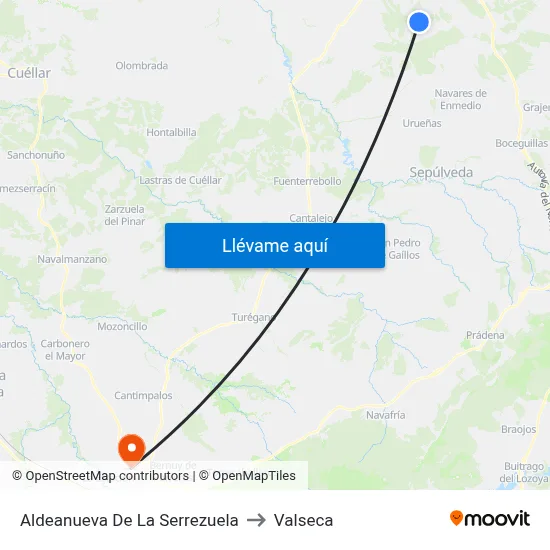 Aldeanueva De La Serrezuela to Valseca map