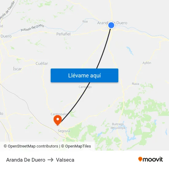 Aranda De Duero to Valseca map