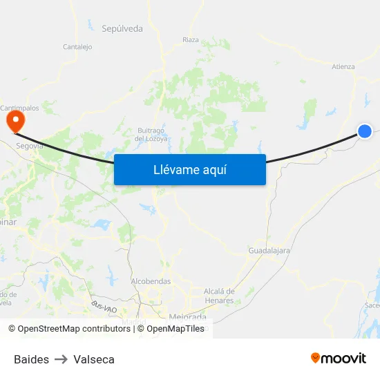 Baides to Valseca map