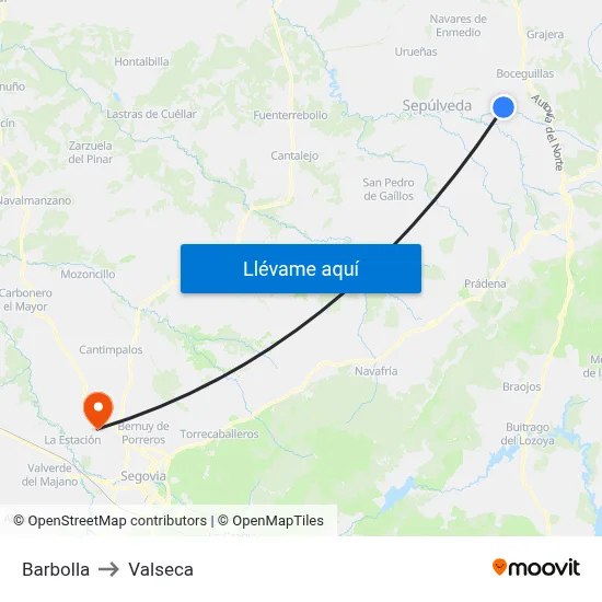 Barbolla to Valseca map