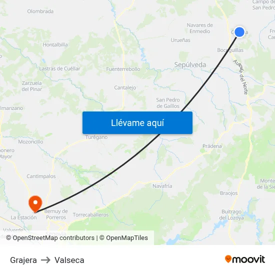 Grajera to Valseca map