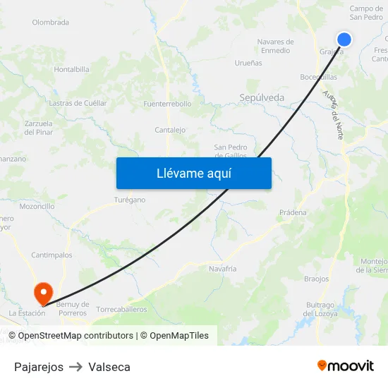 Pajarejos to Valseca map