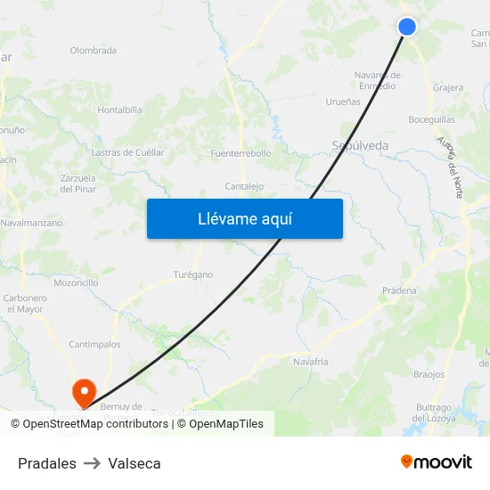 Pradales to Valseca map