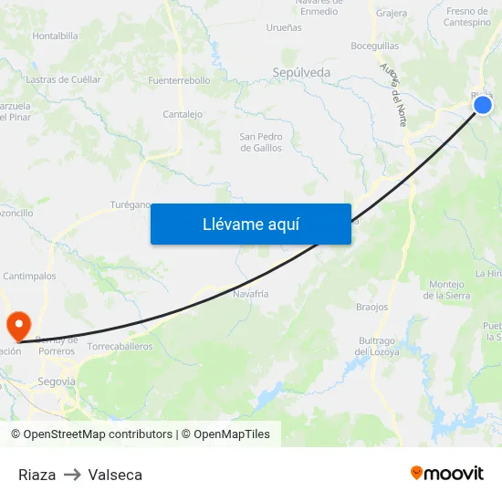 Riaza to Valseca map