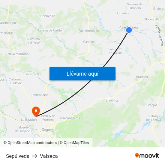 Sepúlveda to Valseca map