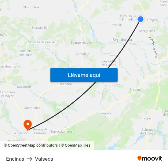 Encinas to Valseca map