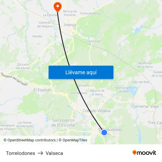 Torrelodones to Valseca map