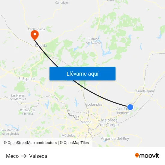 Meco to Valseca map
