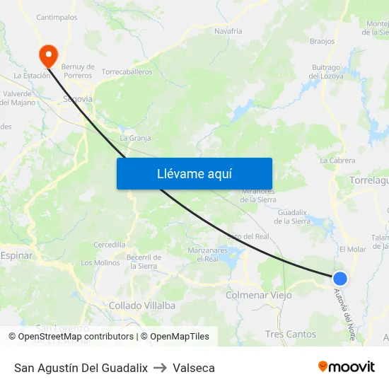 San Agustín Del Guadalix to Valseca map
