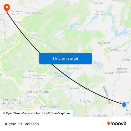 Algete to Valseca map