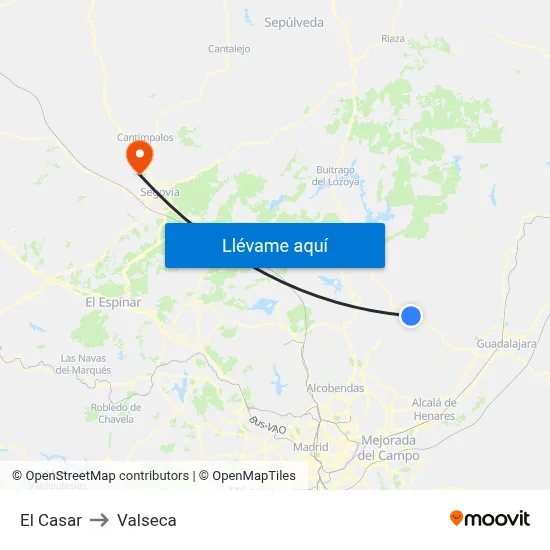 El Casar to Valseca map