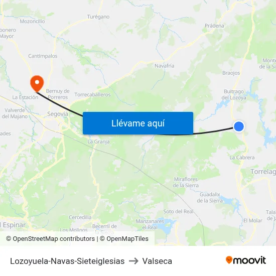 Lozoyuela-Navas-Sieteiglesias to Valseca map