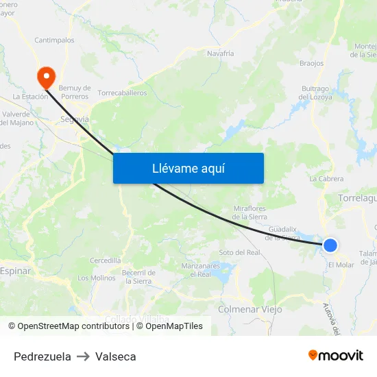 Pedrezuela to Valseca map