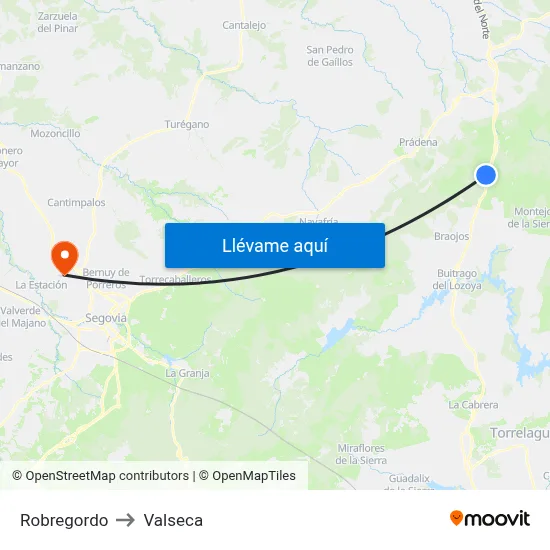 Robregordo to Valseca map