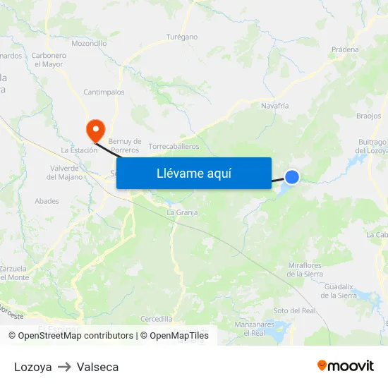Lozoya to Valseca map