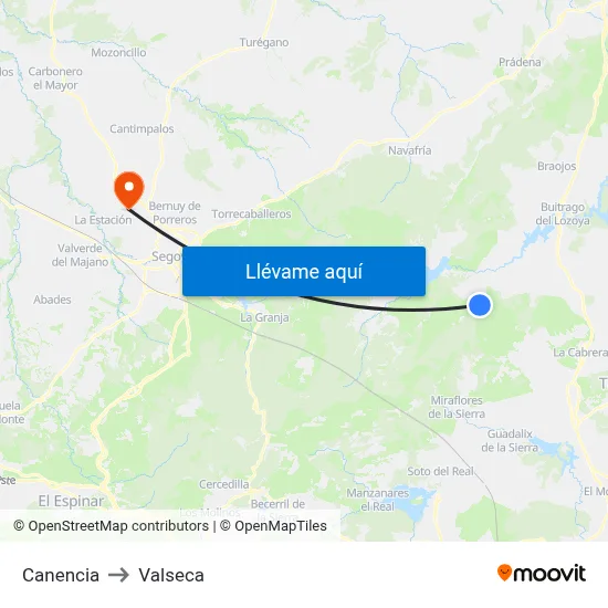 Canencia to Valseca map