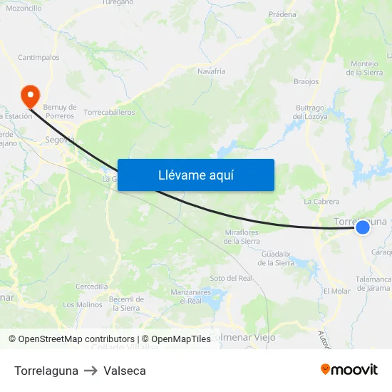 Torrelaguna to Valseca map