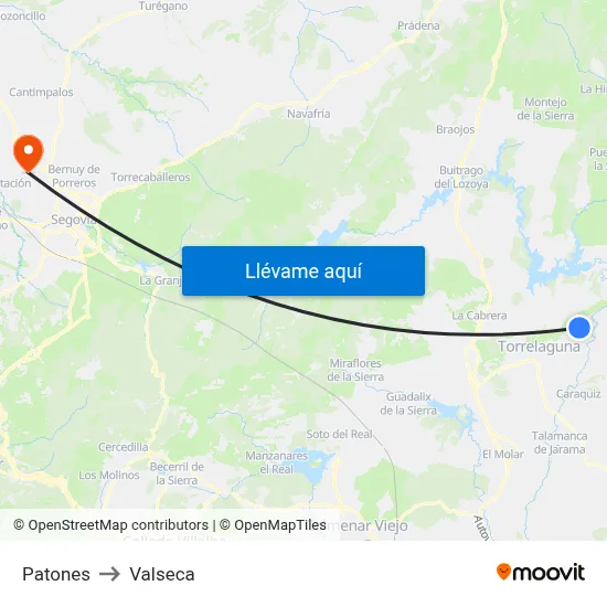 Patones to Valseca map