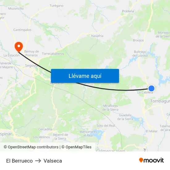 El Berrueco to Valseca map
