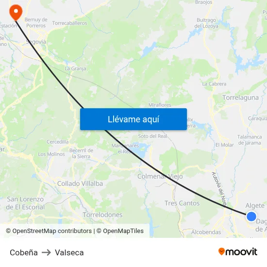 Cobeña to Valseca map