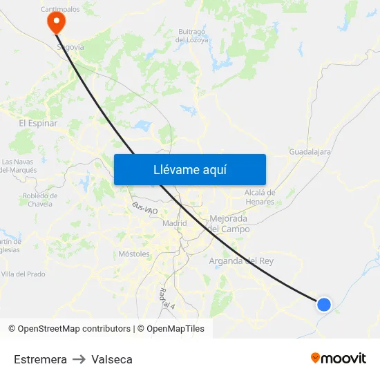Estremera to Valseca map