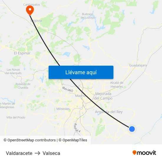 Valdaracete to Valseca map